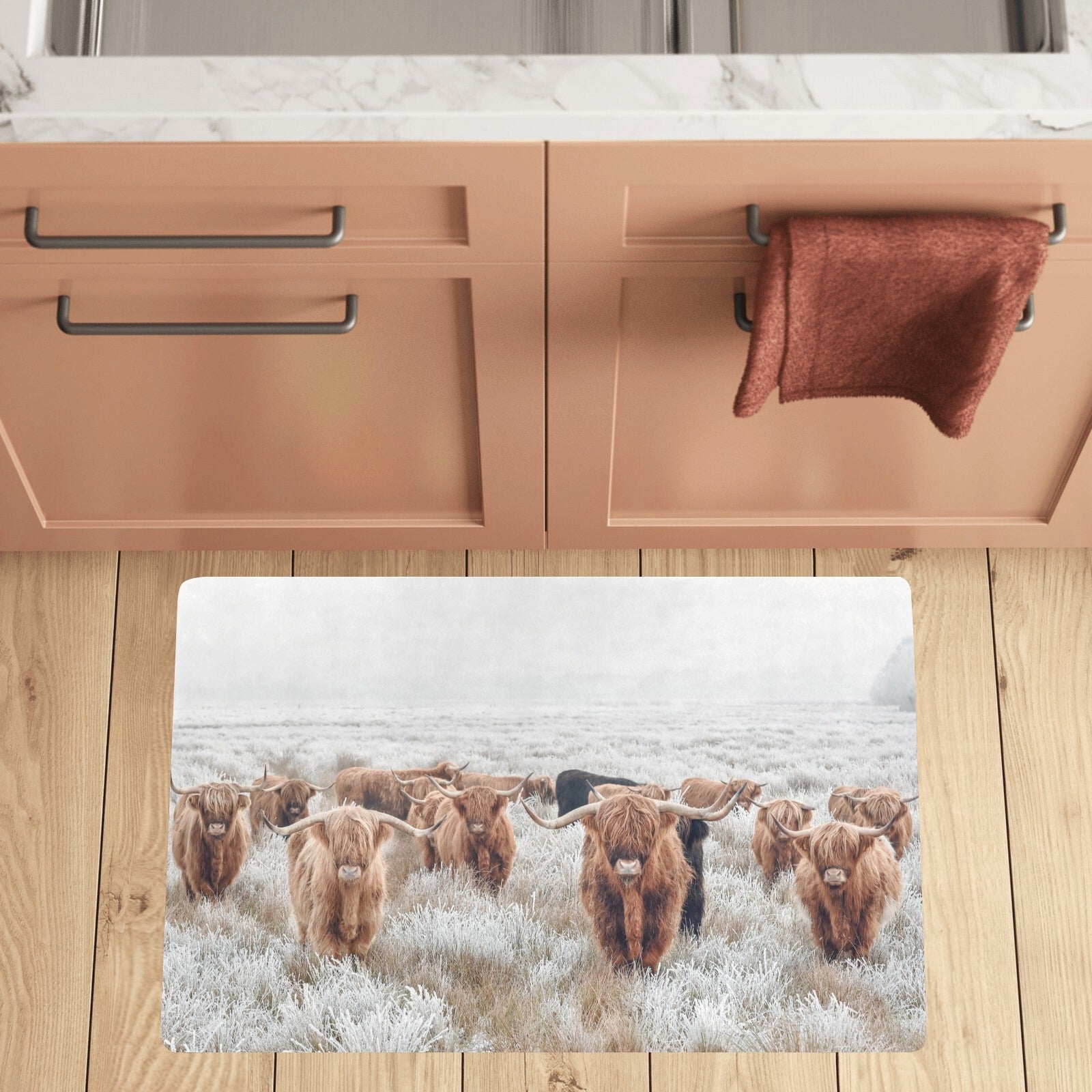 Highland Cow Herd Floor Mat Kitchen Mat 32"x20" Made in America