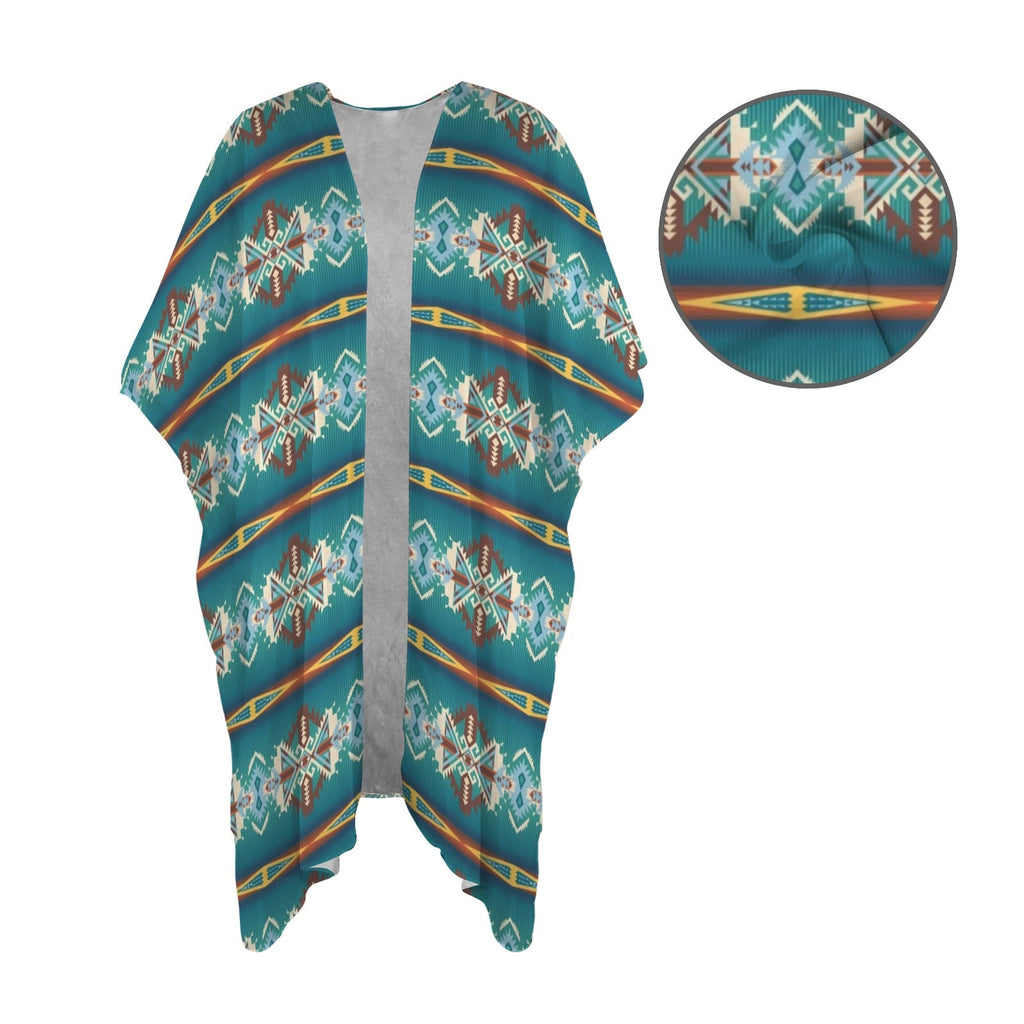 Baha Ranch Teal Aztec Duster Kimono Coverup