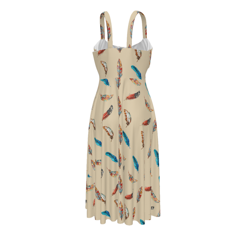 Baha Ranch Country Girl Feather Print High Waist Sun Dress