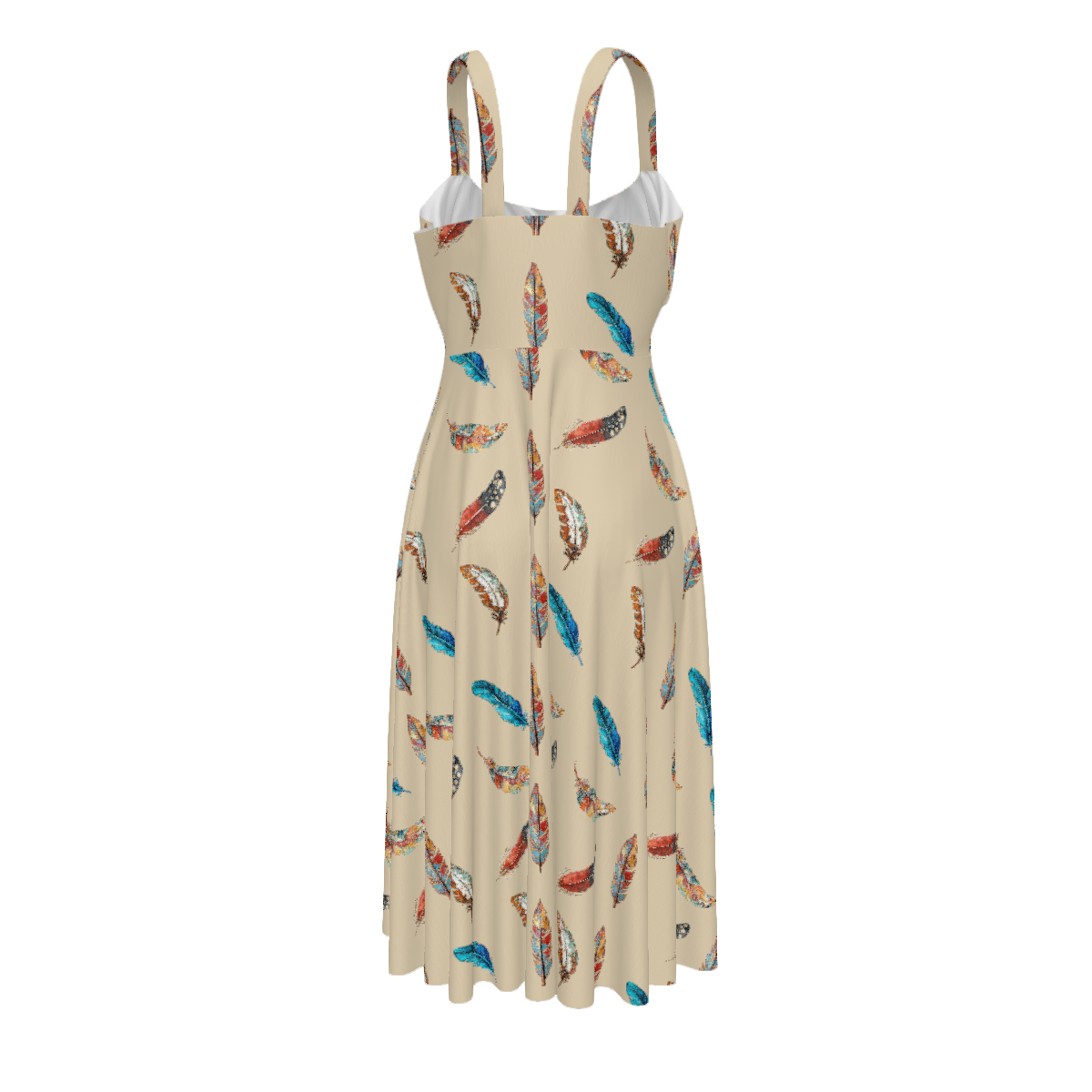 Baha Ranch Country Girl Feather Print High Waist Sun Dress