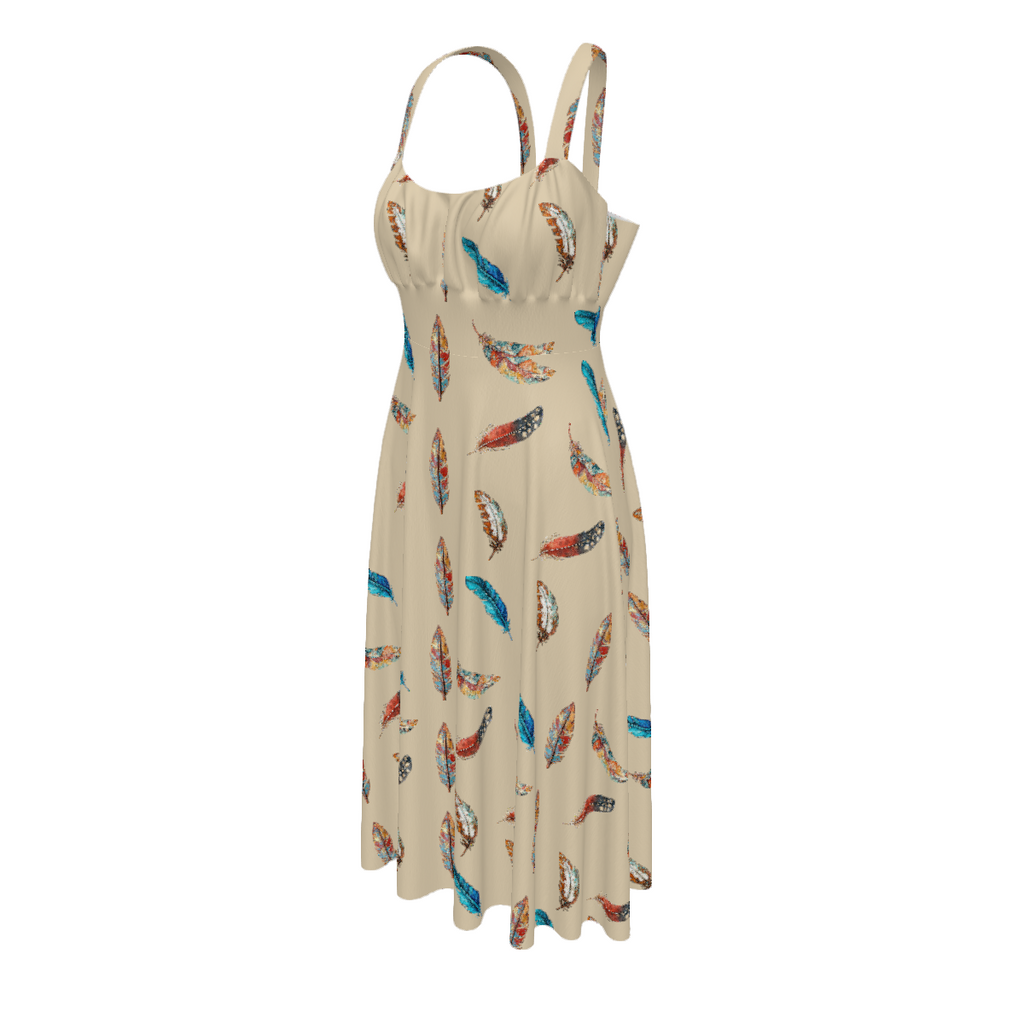 Baha Ranch Country Girl Feather Print High Waist Sun Dress