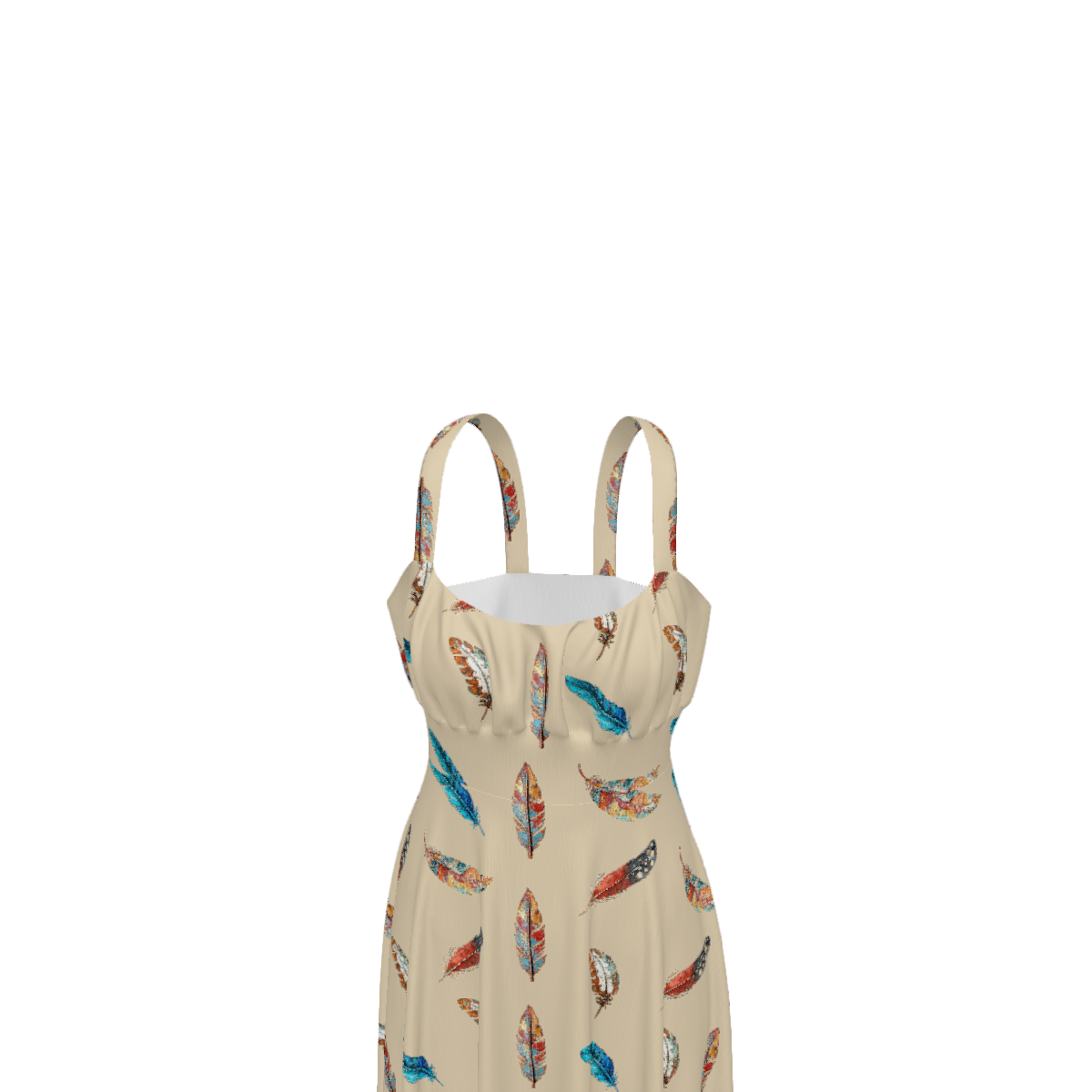 Baha Ranch Country Girl Feather Print High Waist Sun Dress