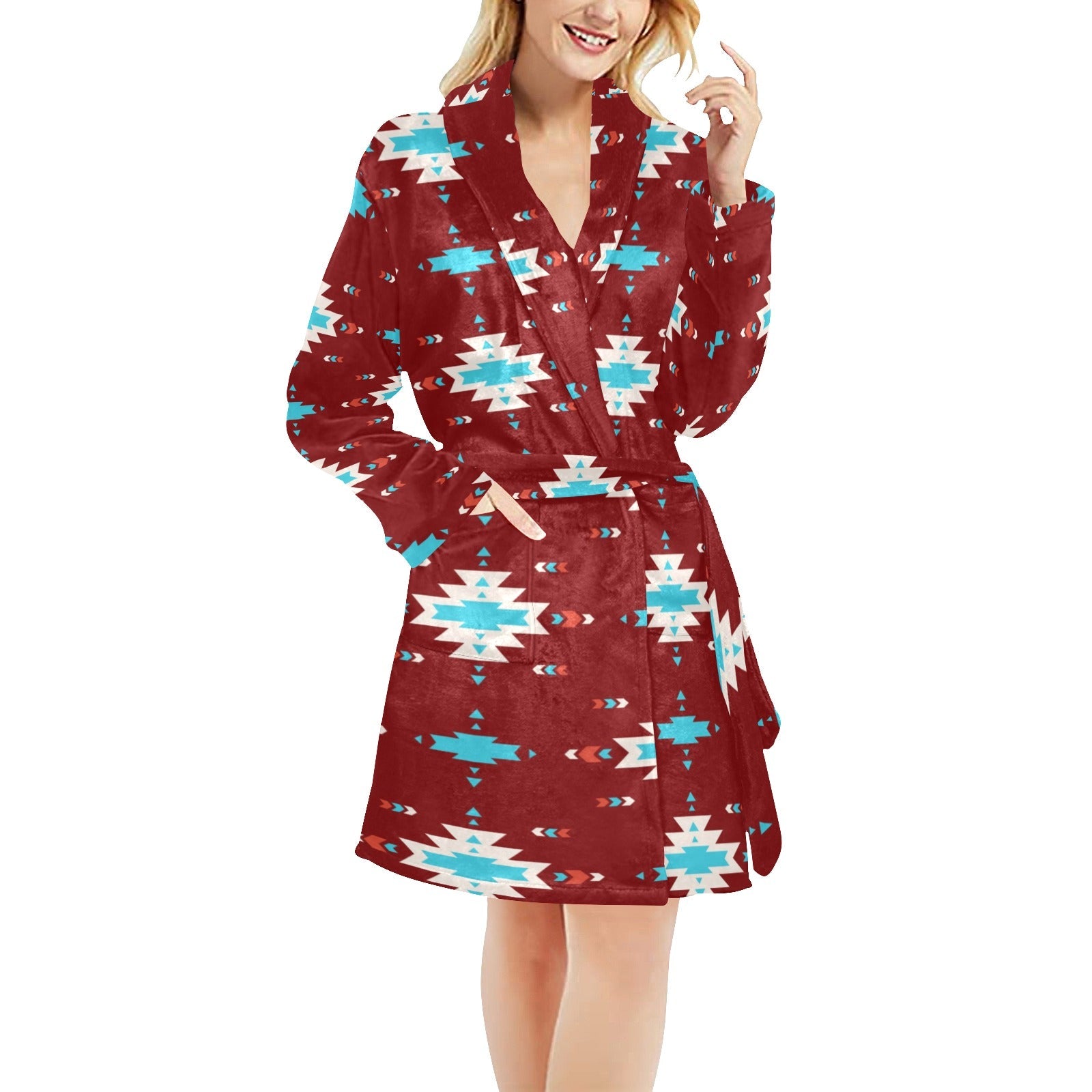 Baha Ranch Burgundy Aztec Women's Western Bath Robe