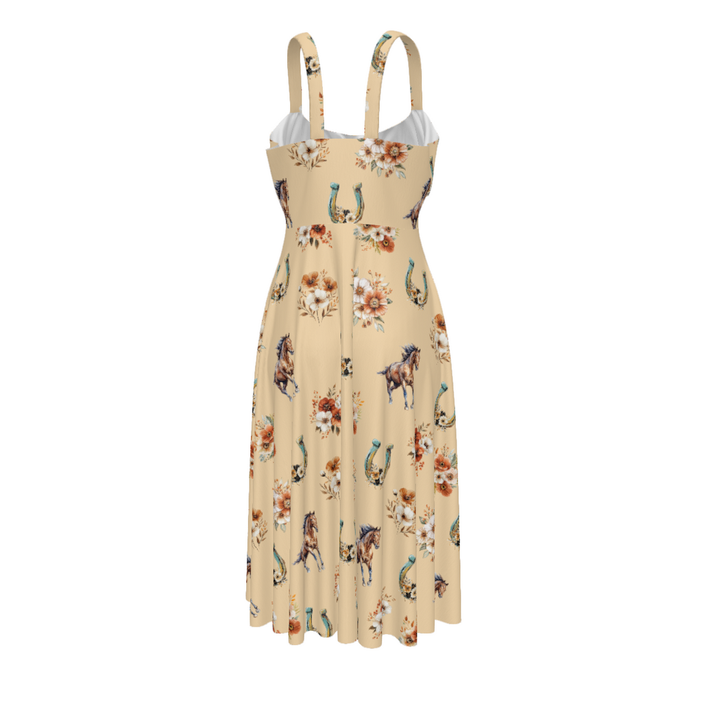 Baha Ranch Floral Horse Western Country Girl High Waist Sun Dress