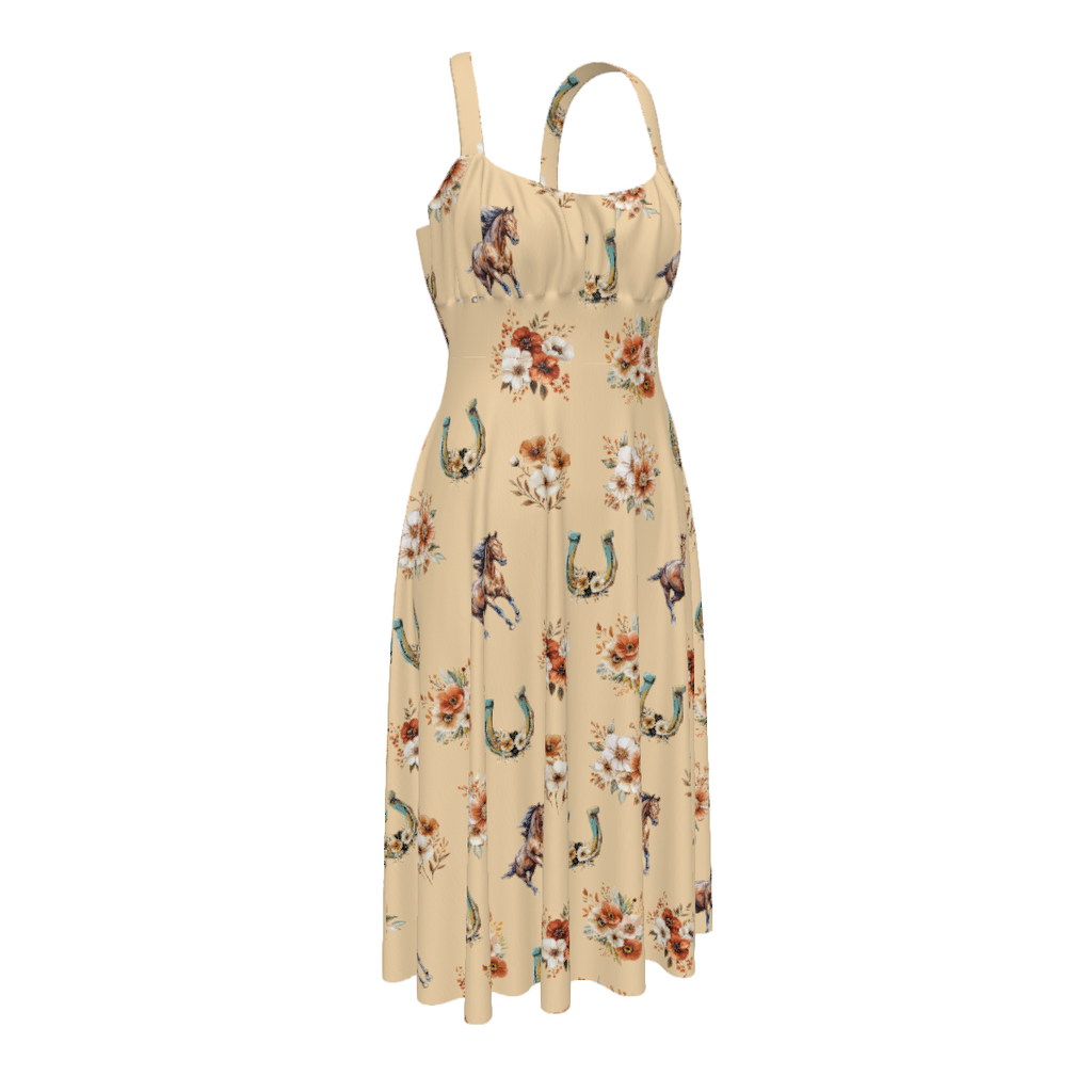 Baha Ranch Floral Horse Western Country Girl High Waist Sun Dress