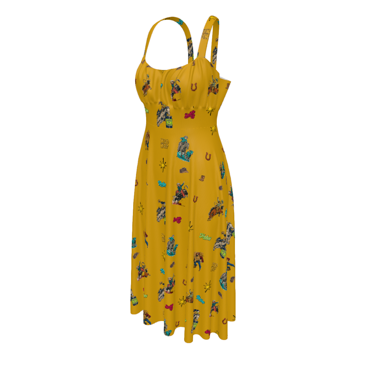 Baha Ranch The Last Roundup Western Rodeo Prairie Dress in Mustard