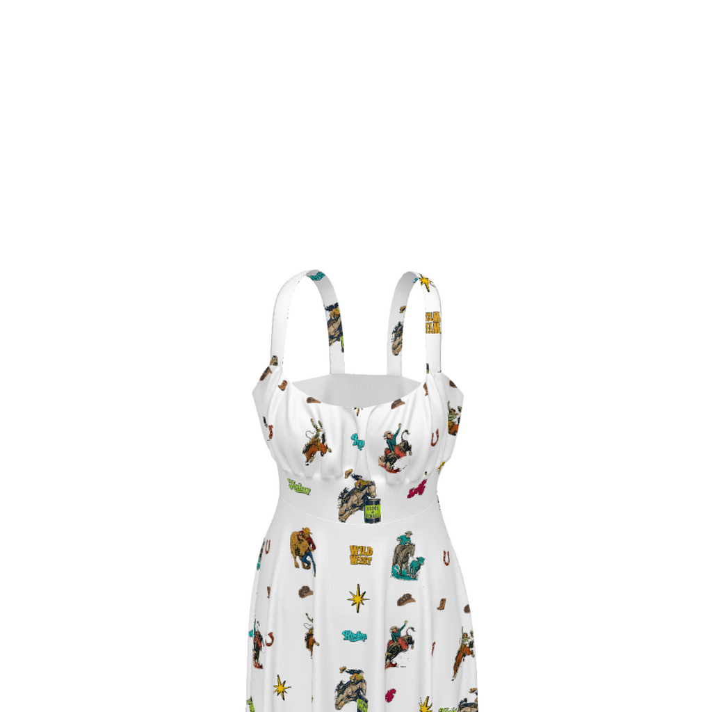 Baha Ranch The Last Roundup Western Rodeo Prairie Dress in White