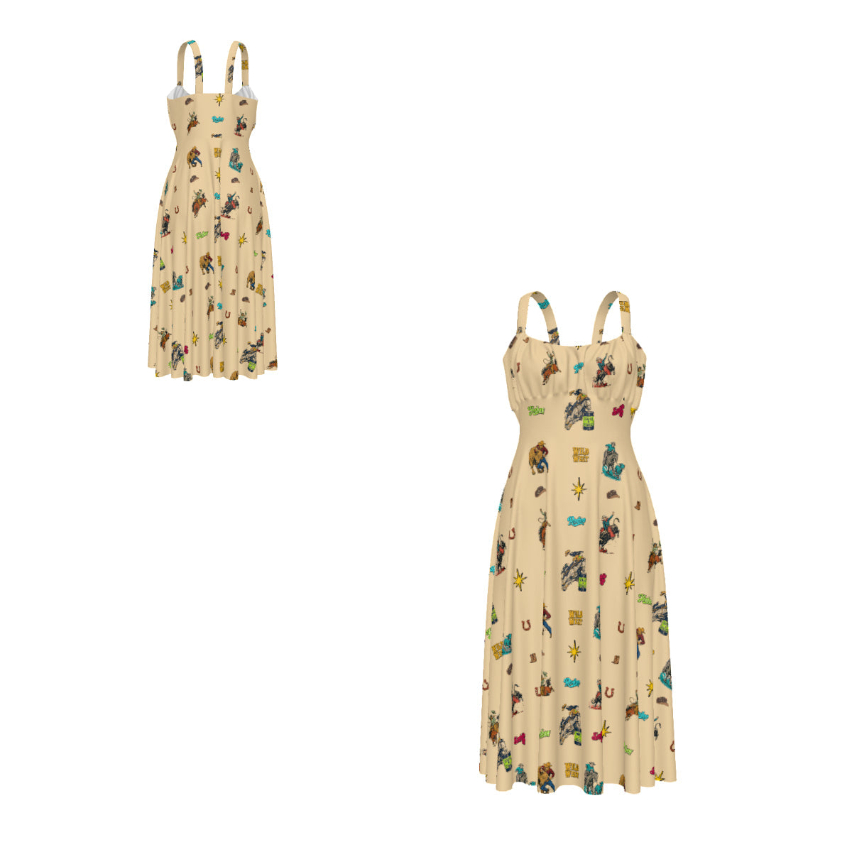 Baha Ranch The Last Roundup Western Rodeo Prairie Dress in Tan
