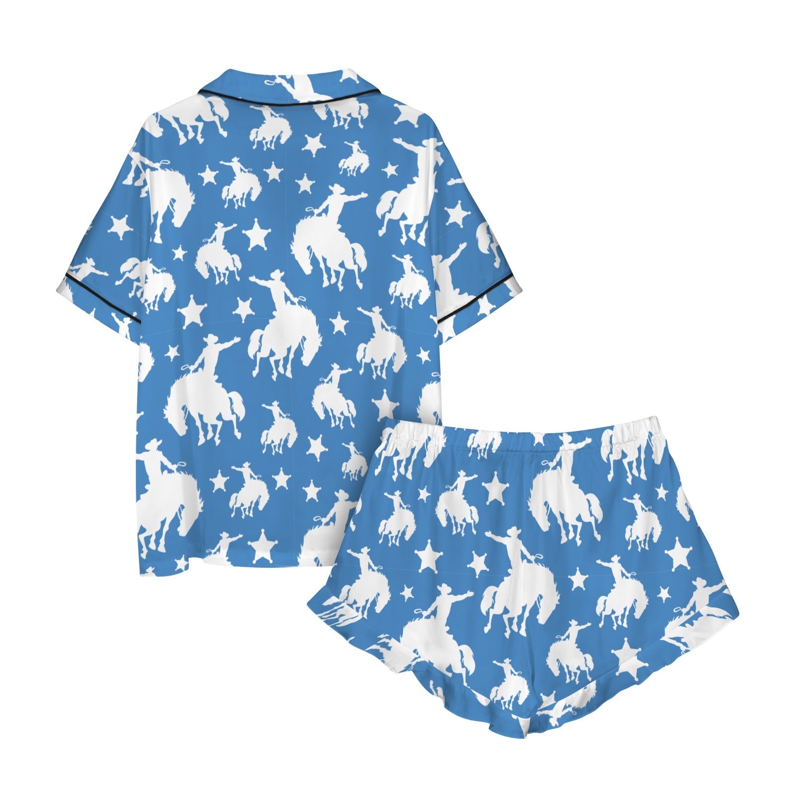 Baha Ranch Blue Bronc Satin Ruffle Hem Pajama set