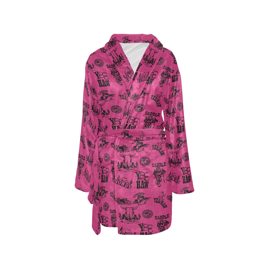 Baha Ranch Pink Cowboy Print Western Bath Robe
