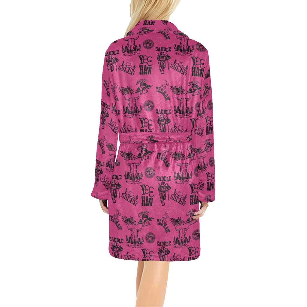 Baha Ranch Pink Cowboy Print Western Bath Robe