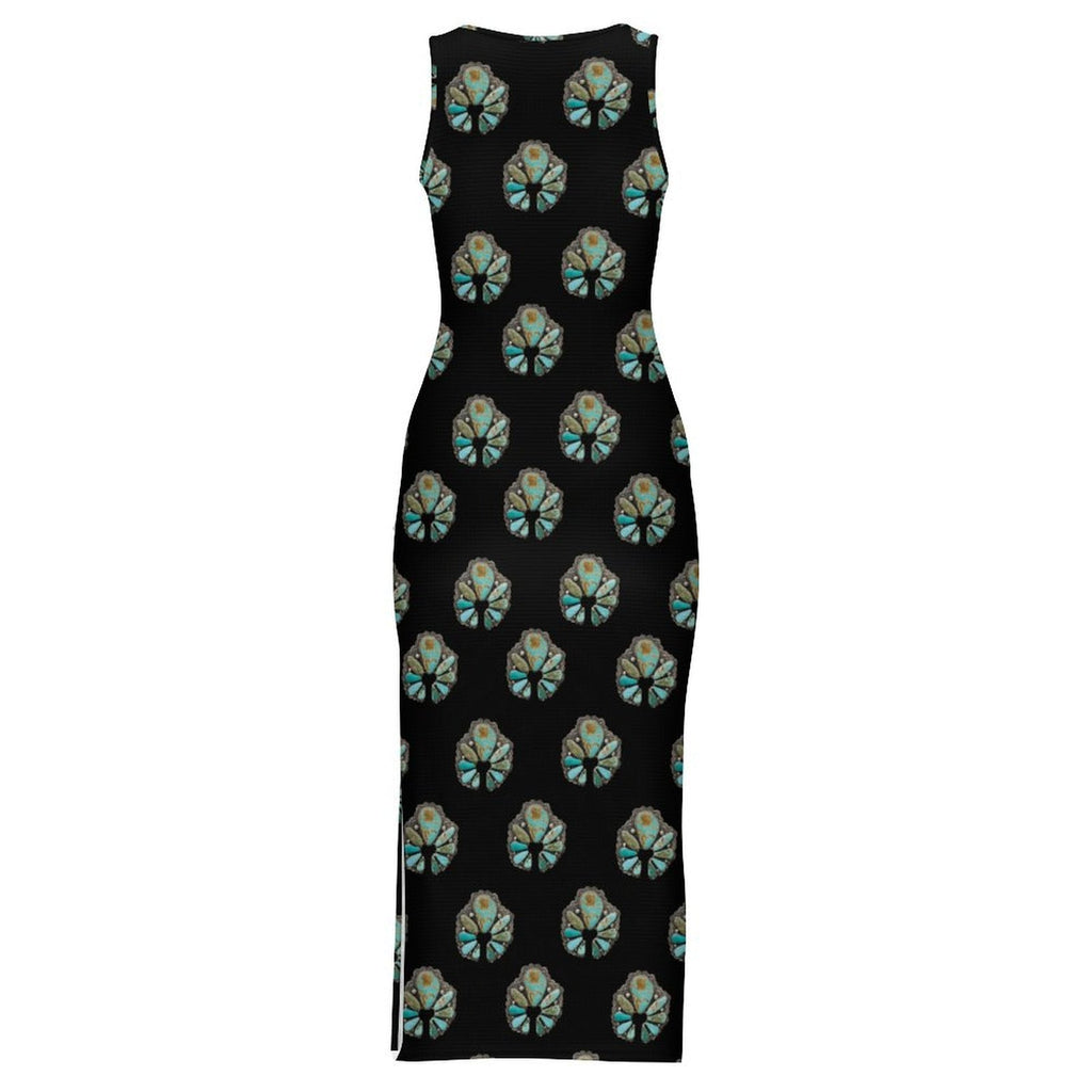 Baha Ranch Turquoise Naja Sleeveless Bodycon Side Slit Maxi Dress