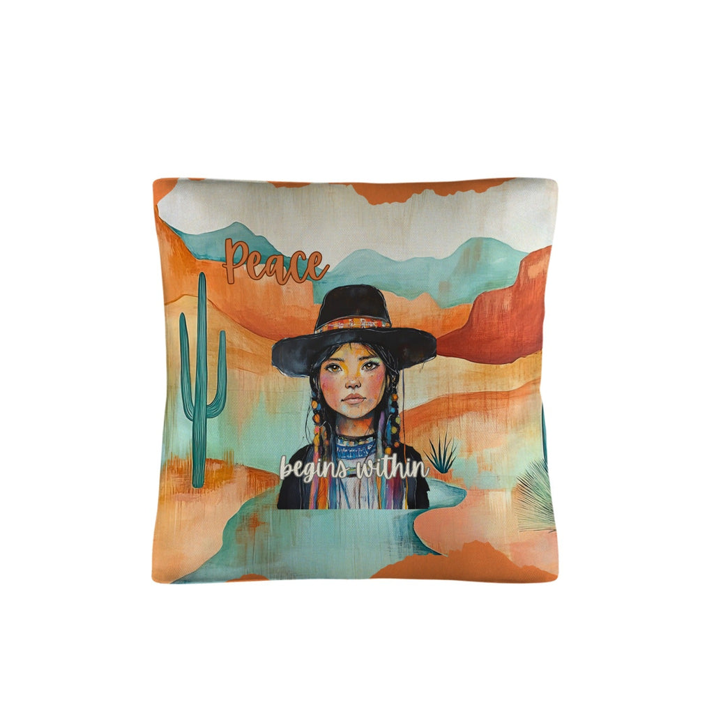 Baha Ranch Native Peace Begins Within Throw Pillow Case Made in America