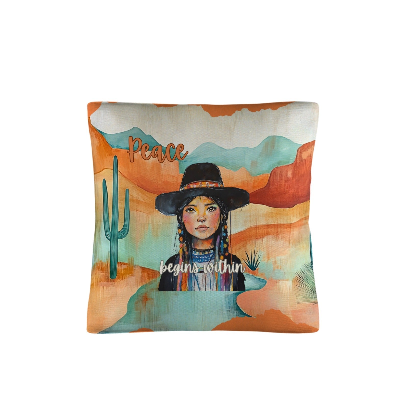 Baha Ranch Native Peace Begins Within Throw Pillow Case Made in America