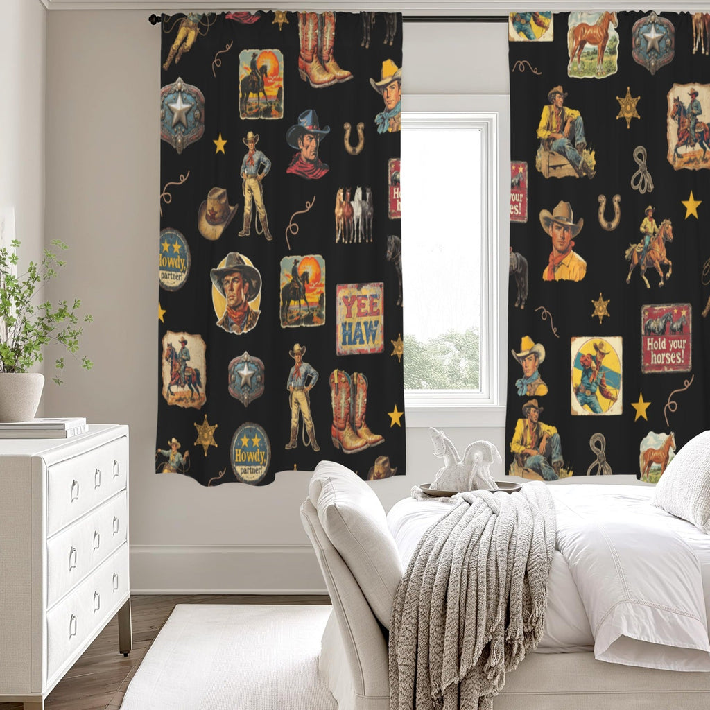 Baha Ranch Vintage Cowboy Collage Western Curtains 52" x 63" Made in America