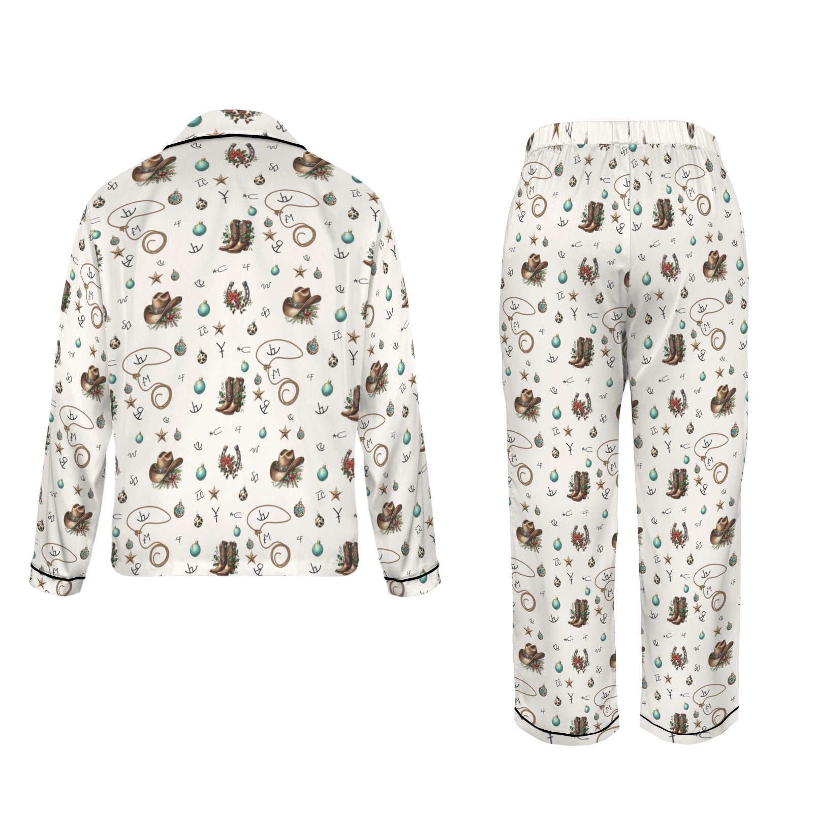 Baha Ranch Boots and Brands Western Christmas Long Satin Pajamas