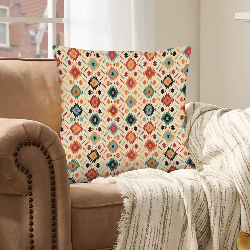 Baha Ranch Cream Aztec Velvet Soft Throw PIllow Case Made in America