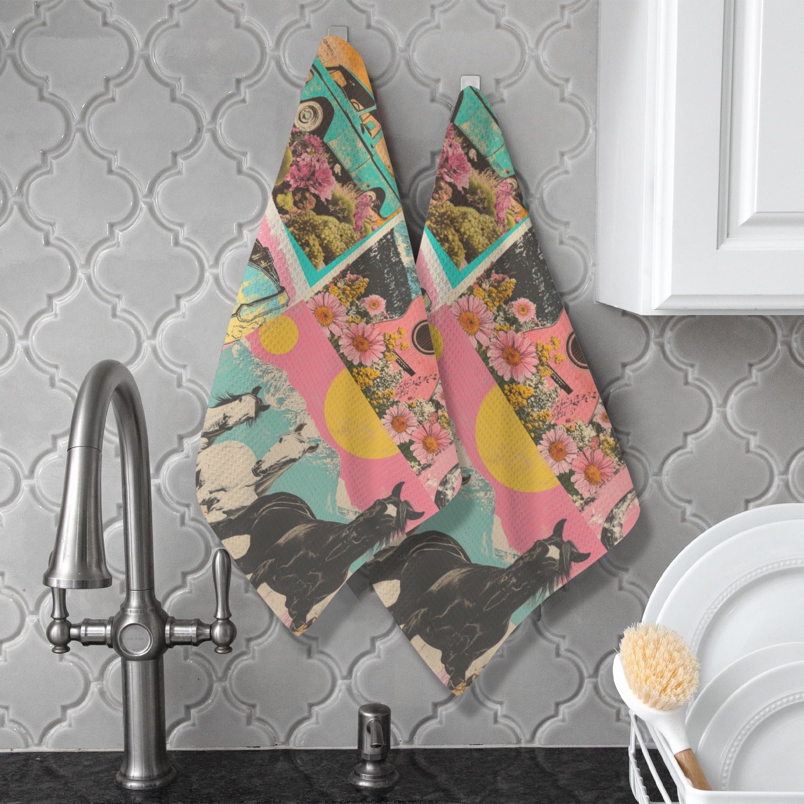 Baha Ranch Retro Pop Western set of 2 Kitchen Dish Towels Made in America