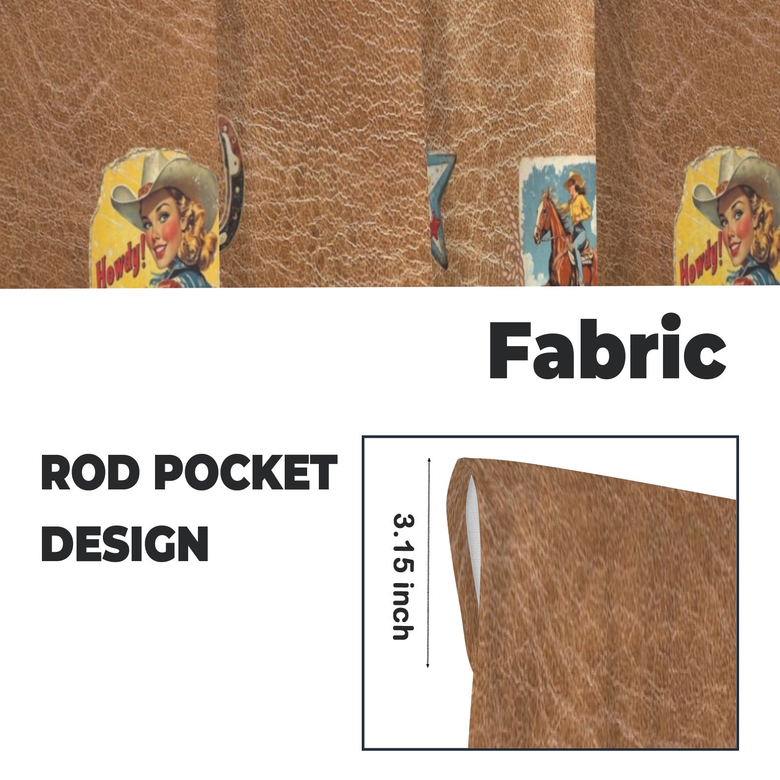 Baha Ranch Vintage Cowgirl Window Curtains 28"x40" (2-Piece) Made in America