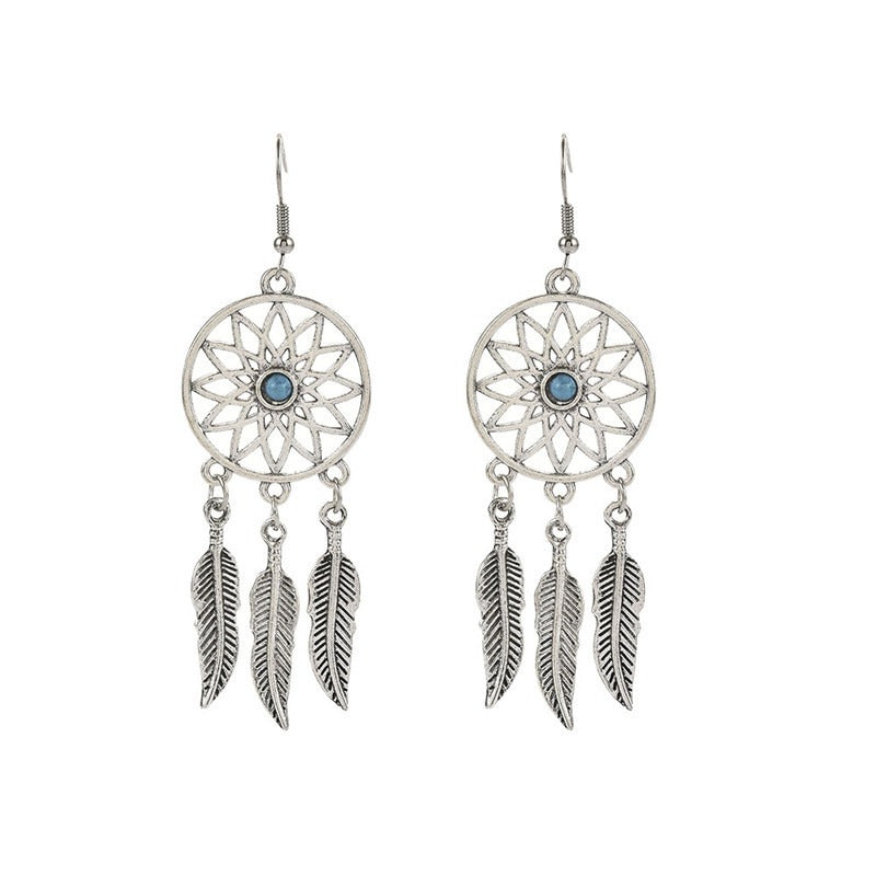 Dream Catcher Feather Turquoise Drop Earrings