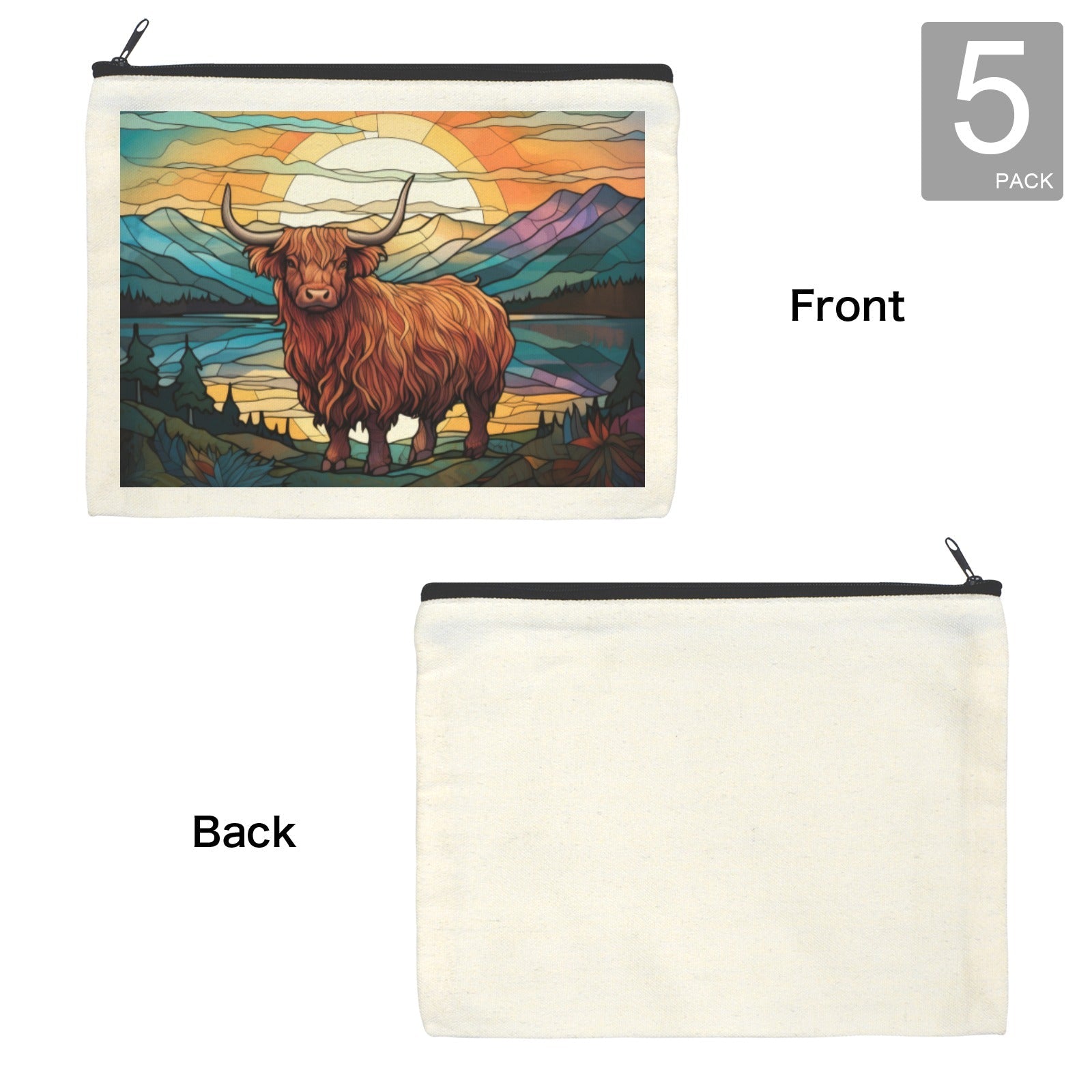 Baha Ranch Stained Glass Highland Cosmetic Bag Pack of 5 Made in America