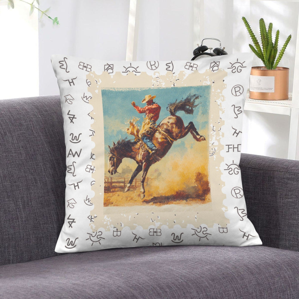 Baha Ranch Stamped Rodeo 2 Velvety Soft Pillow Case Made in America