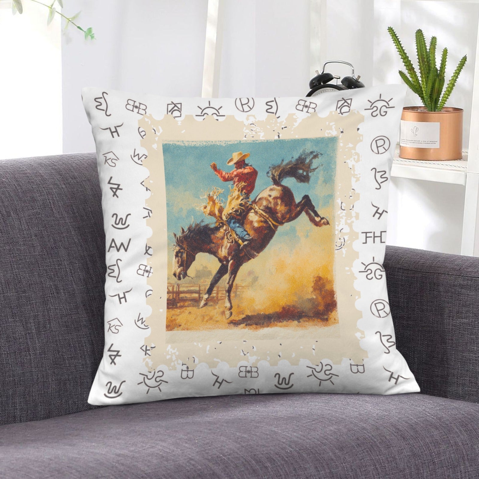 Baha Ranch Stamped Rodeo 2 Velvety Soft Pillow Case Made in America