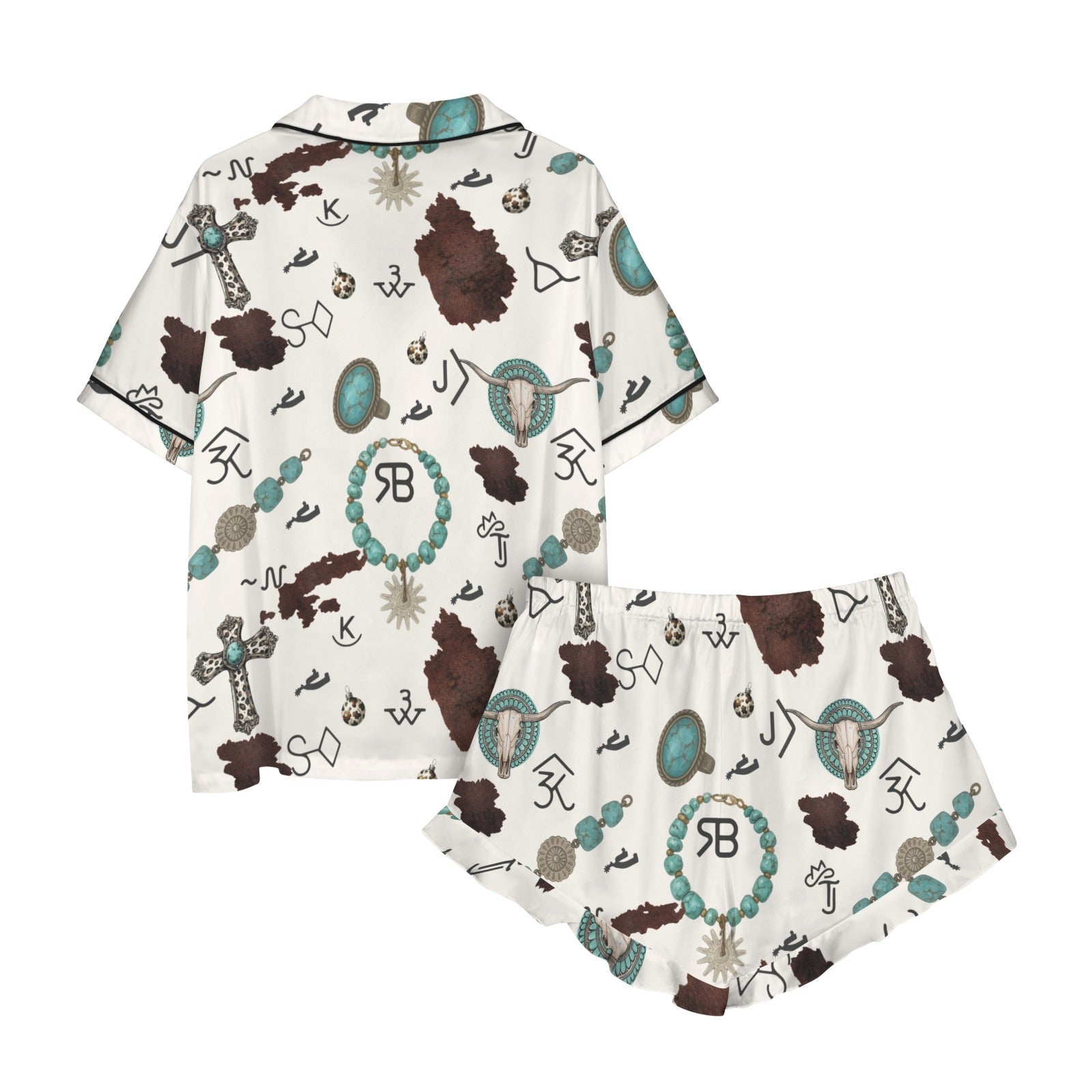 Baha Ranch Brands and Turquoise Western Satin Pajamas  Short Pajama Set