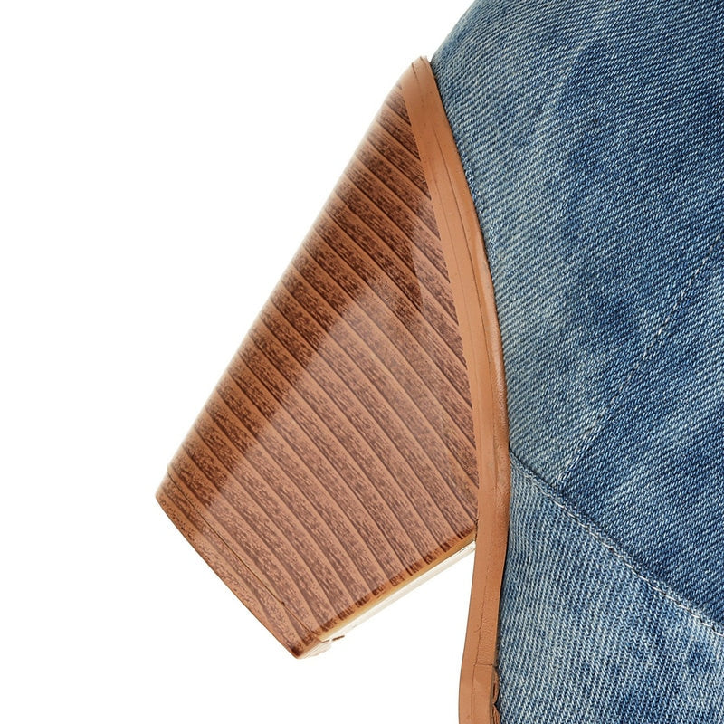 Fashion Denim Western Women Knee High  Boots Wedges High Heel Cowboy Boots Slip On Autumn Winter Shoes Big Size 34-43