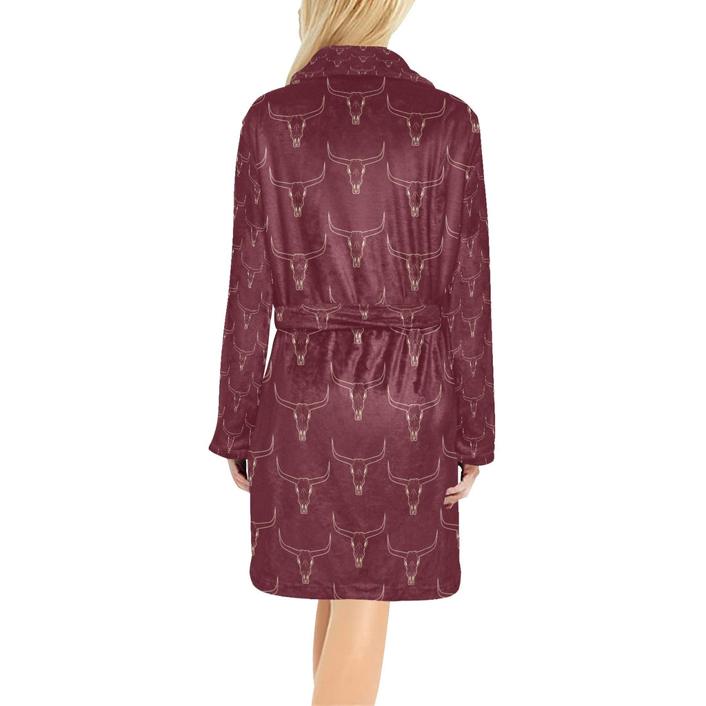 Baha Ranch Burgundy Longhorn Women's Western Bath Robe
