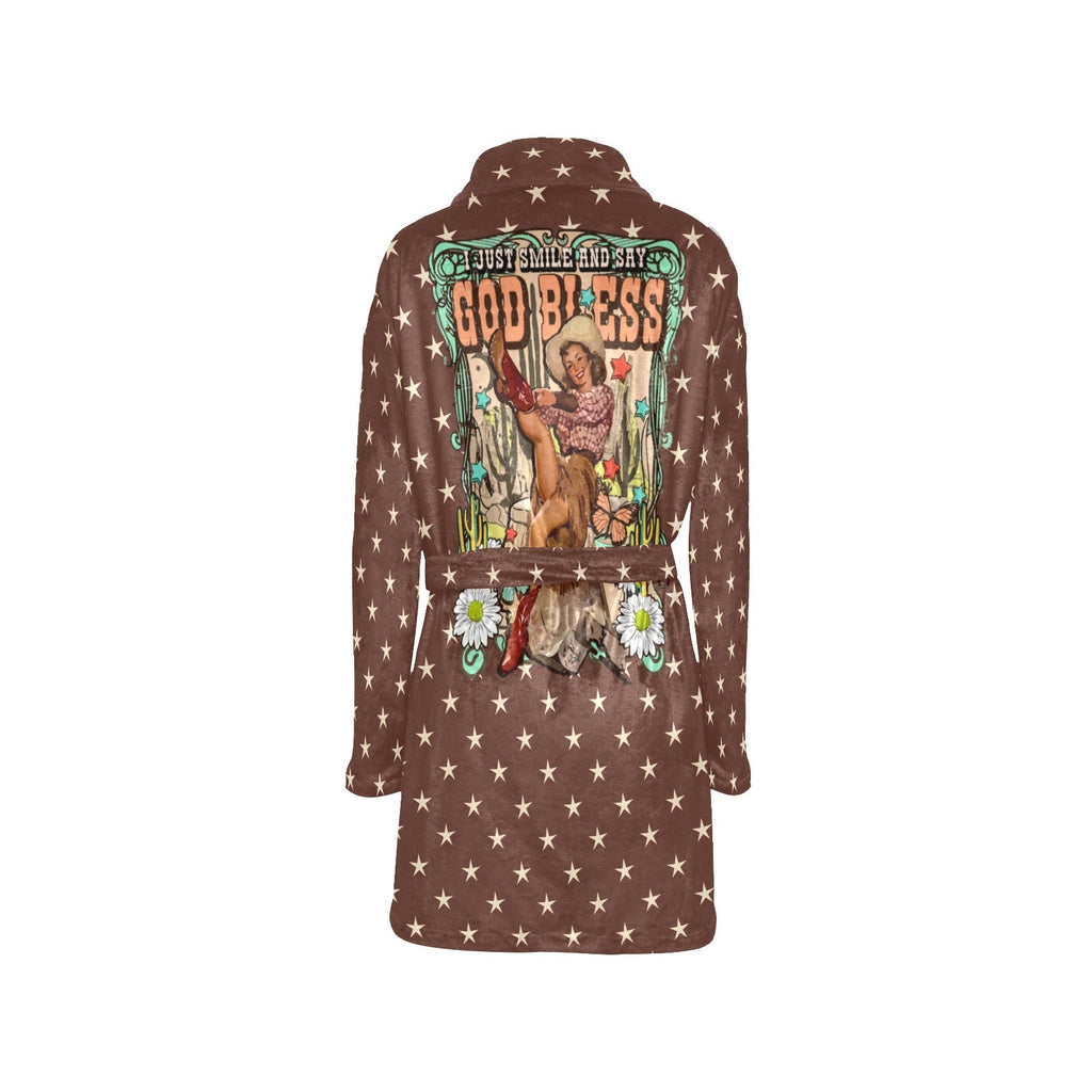 Baha Ranch Cowgirl Says God Bless Women's Western Bath Robe