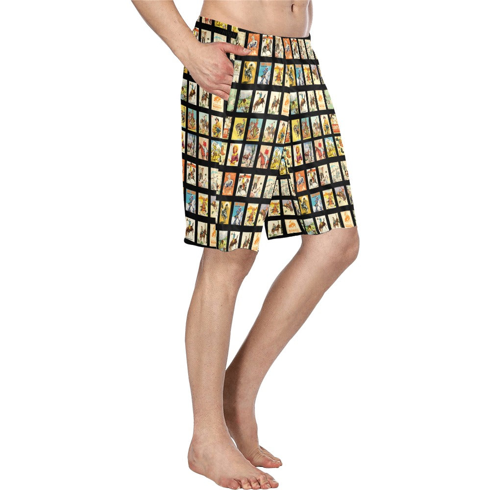 Baha Ranch Vintage Cowboy Collage Western Men's Swim Trunk Shorts