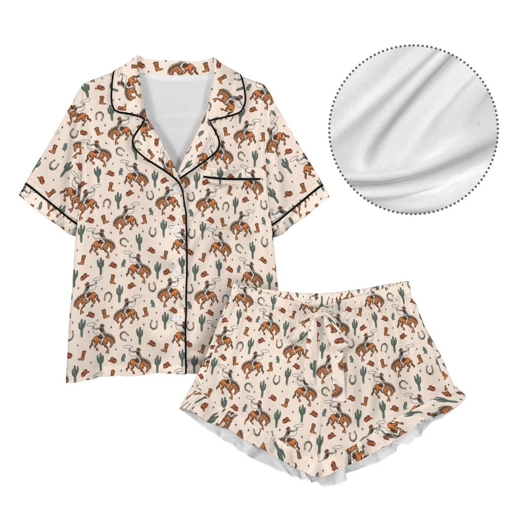 Baha Ranch Rodeo Cowboy Western Satin Ruffle Pajama Set