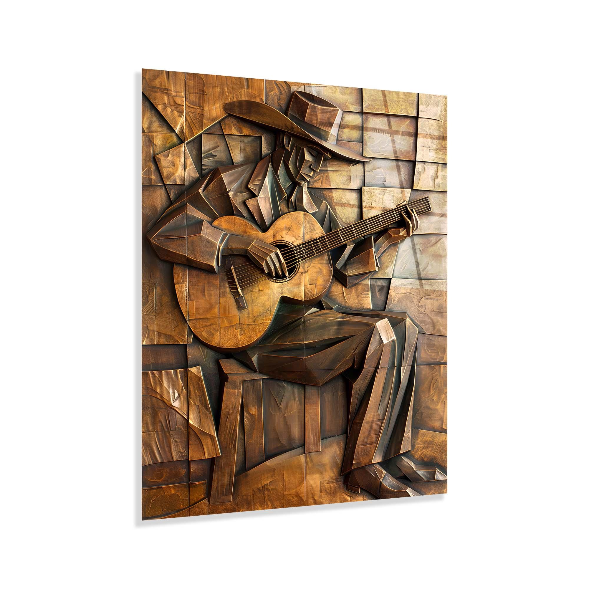Cubist Guitarist Tempered Glass Wall Art | Modern Rustic Decor