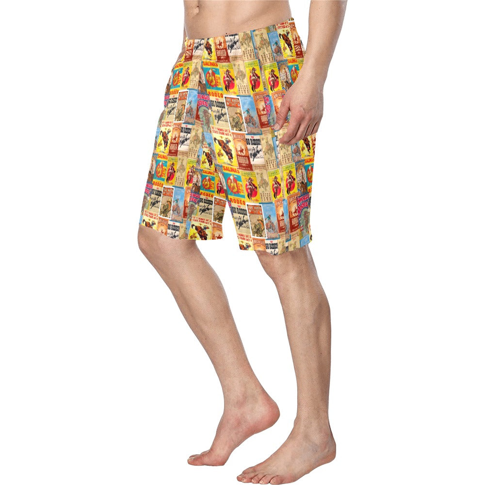 Baha Ranch Vintage Rodeo Poster Mens Western Swim Trunks Shorts