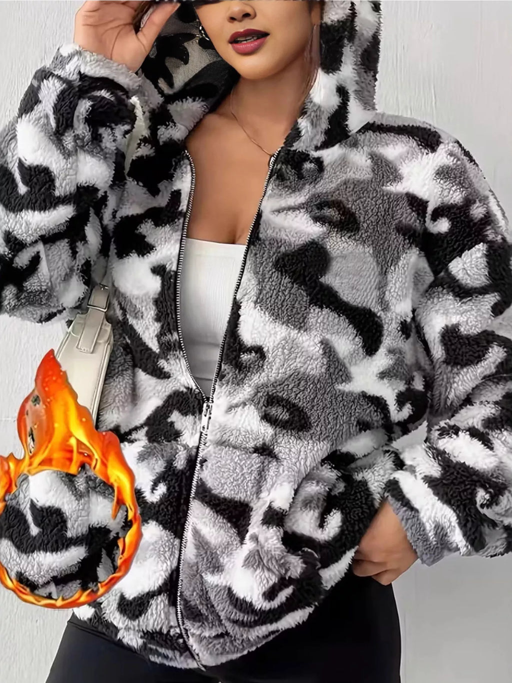 Fuzzy Camo Zip-Up Hoodie