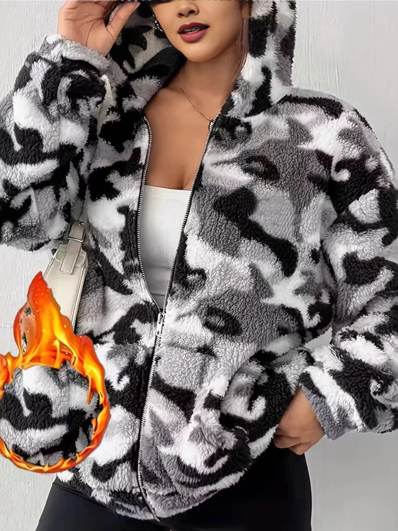 Fuzzy Camo Zip-Up Hoodie