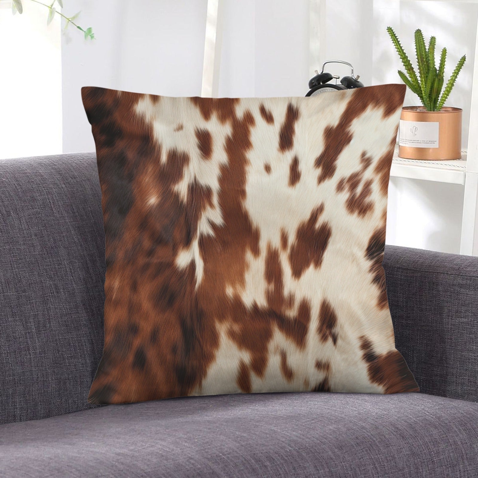 Baha Ranch Brown Cow Hide Print Velvety Soft Throw Pillow Case Made in America