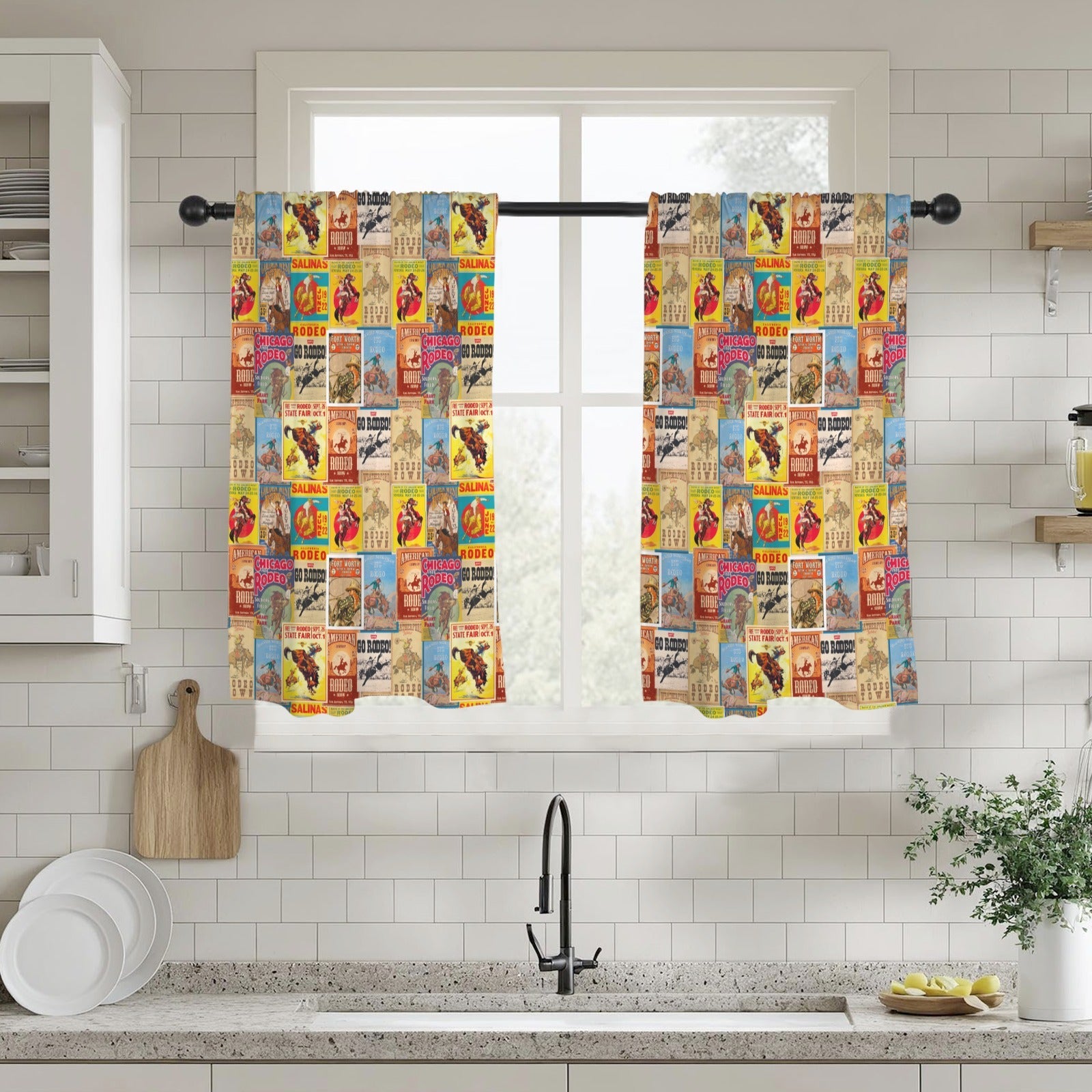 Baha Ranch Vintage Rodeo Window Curtain 28"x40" (2-Piece) Made in America