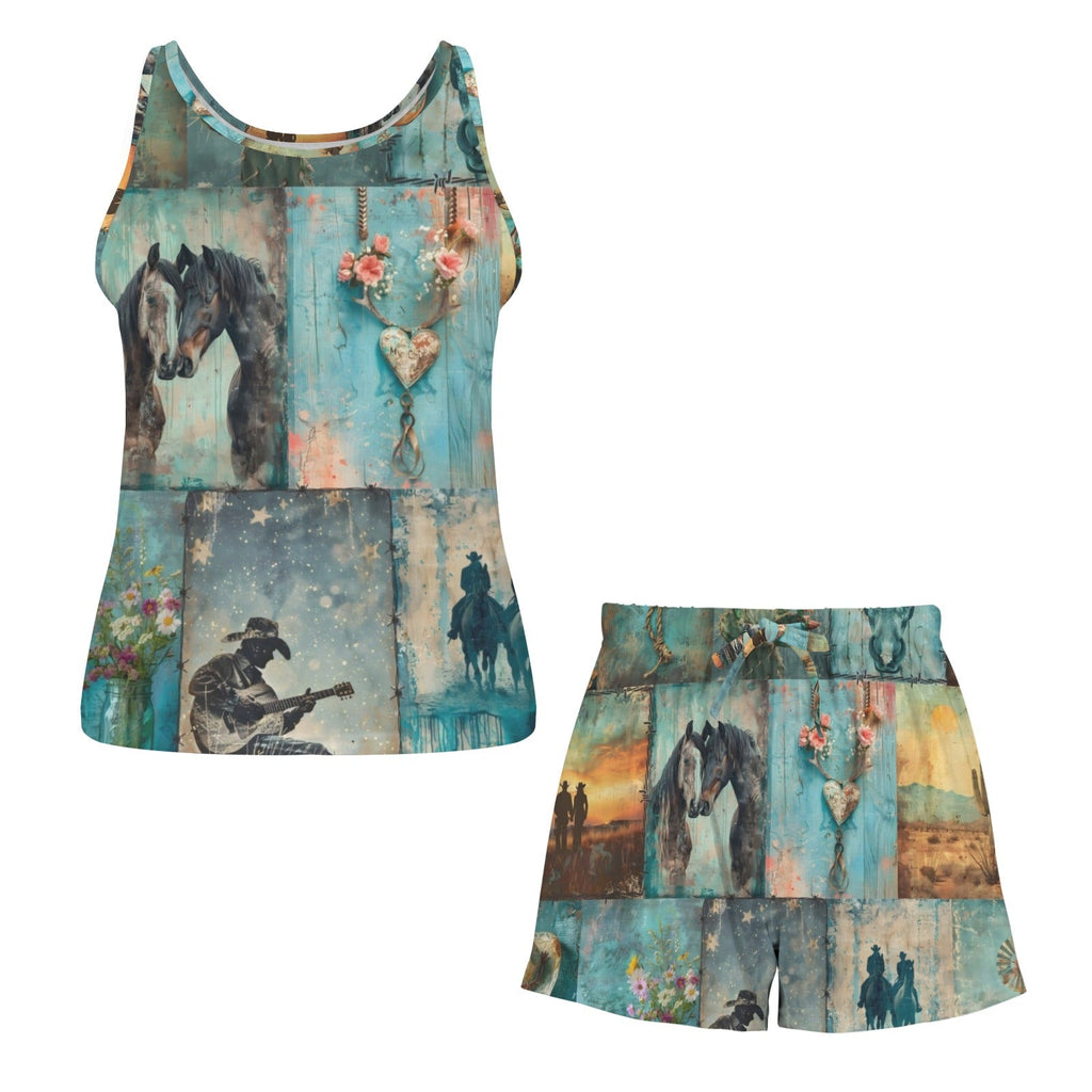 Baha Ranch Turquoise Dreams Pajama Lounge Tank Shorts Lounge Set Made in America