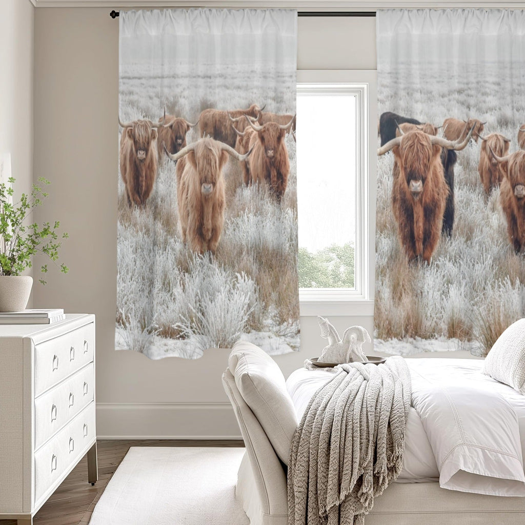 Baha Ranch Highland Cows Window Curtain 52"x63" (2-Piece) Made in America