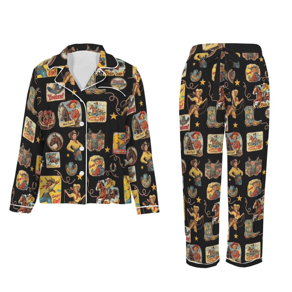 Baha Ranch Vintage Cowgirl Collage Western Satin Pajamas
