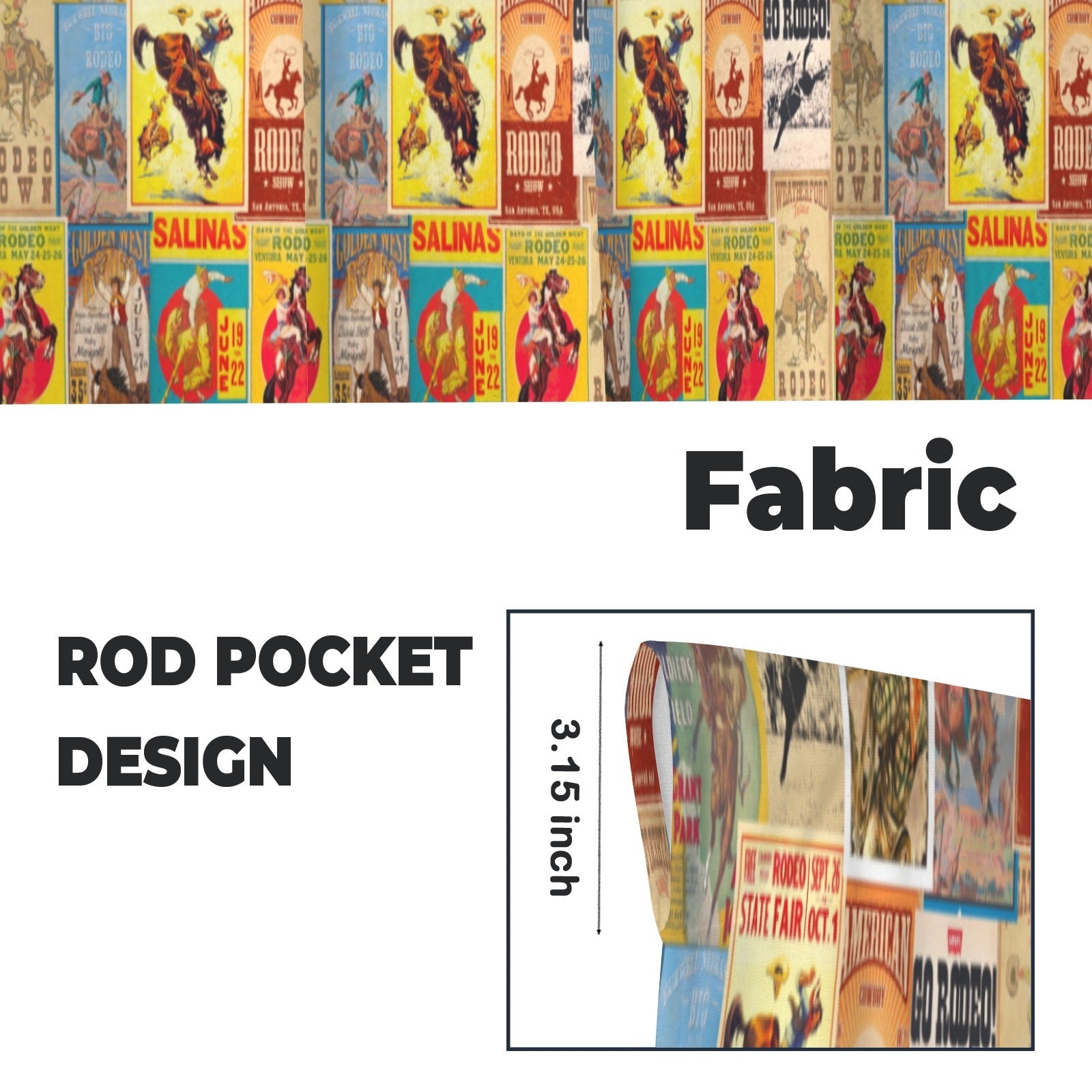 Baha Ranch Vintage Rodeo Window Curtain 28"x40" (2-Piece) Made in America