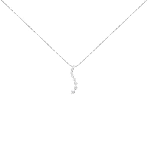 AGS Certified 14k White Gold 3.0 Cttw Baguette and Brilliant Round-Cut Diamond Journey 18" Pendant Necklace (K-L Color, I1-I2 Clarity)