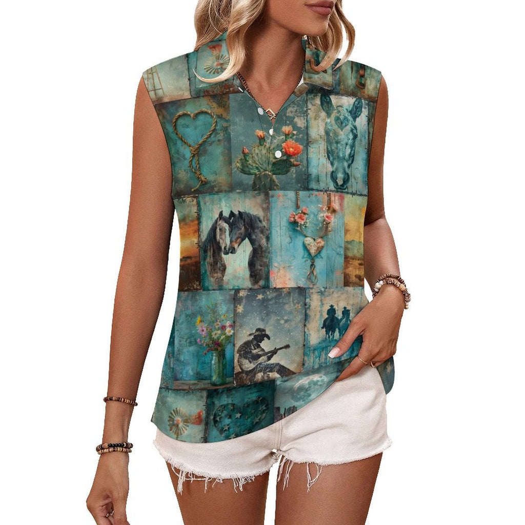 Baha Ranch Turquoise Dreams Sleeveless Polo Tank Top