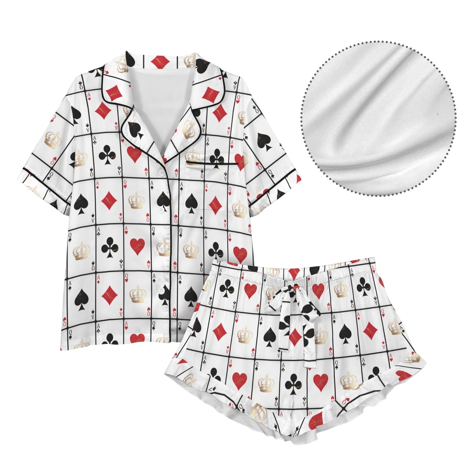 Baha Ranch Vegas Gambling Satin Ruffle Pajama Set