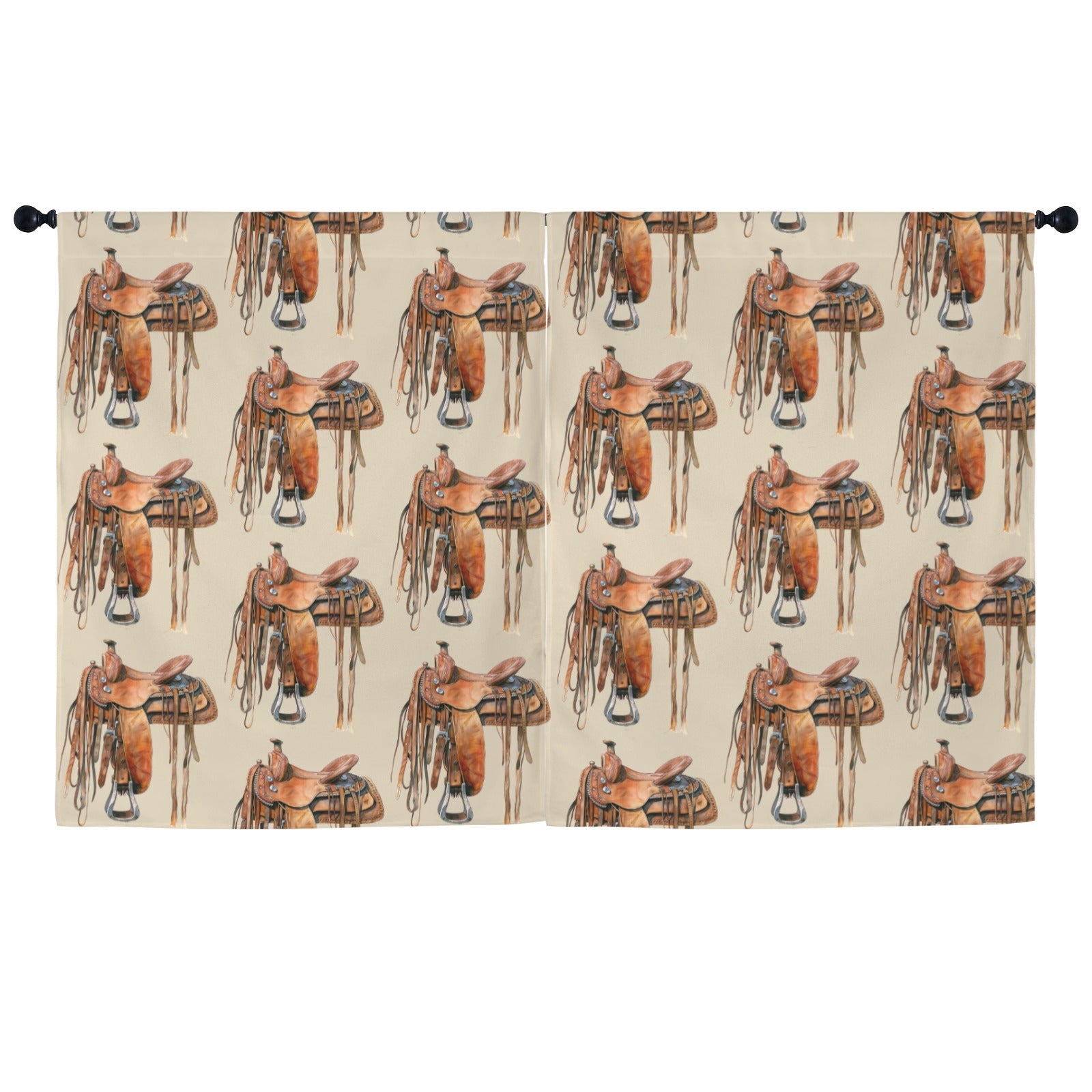 Baha Ranch Saddle Print Window Curtain Drapes 52"x63" Made in America