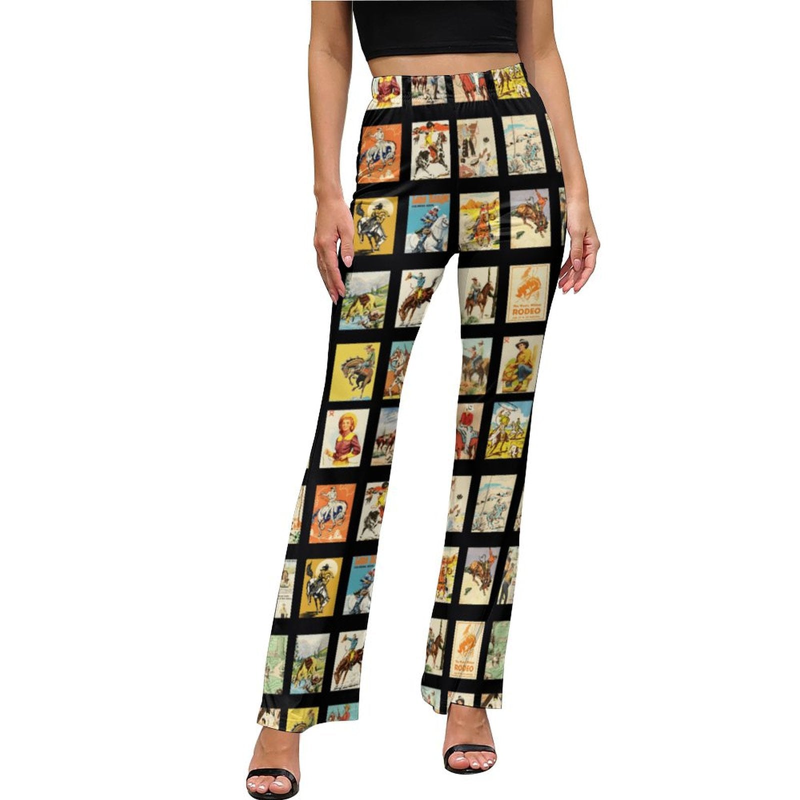 Baha Ranch Vintage Cowboy Collage Western Flare Pants