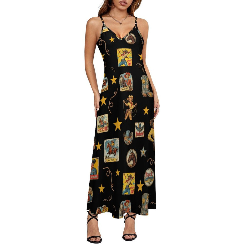 Baha Ranch Vintage Cowgirl Collage Western Sun Dress