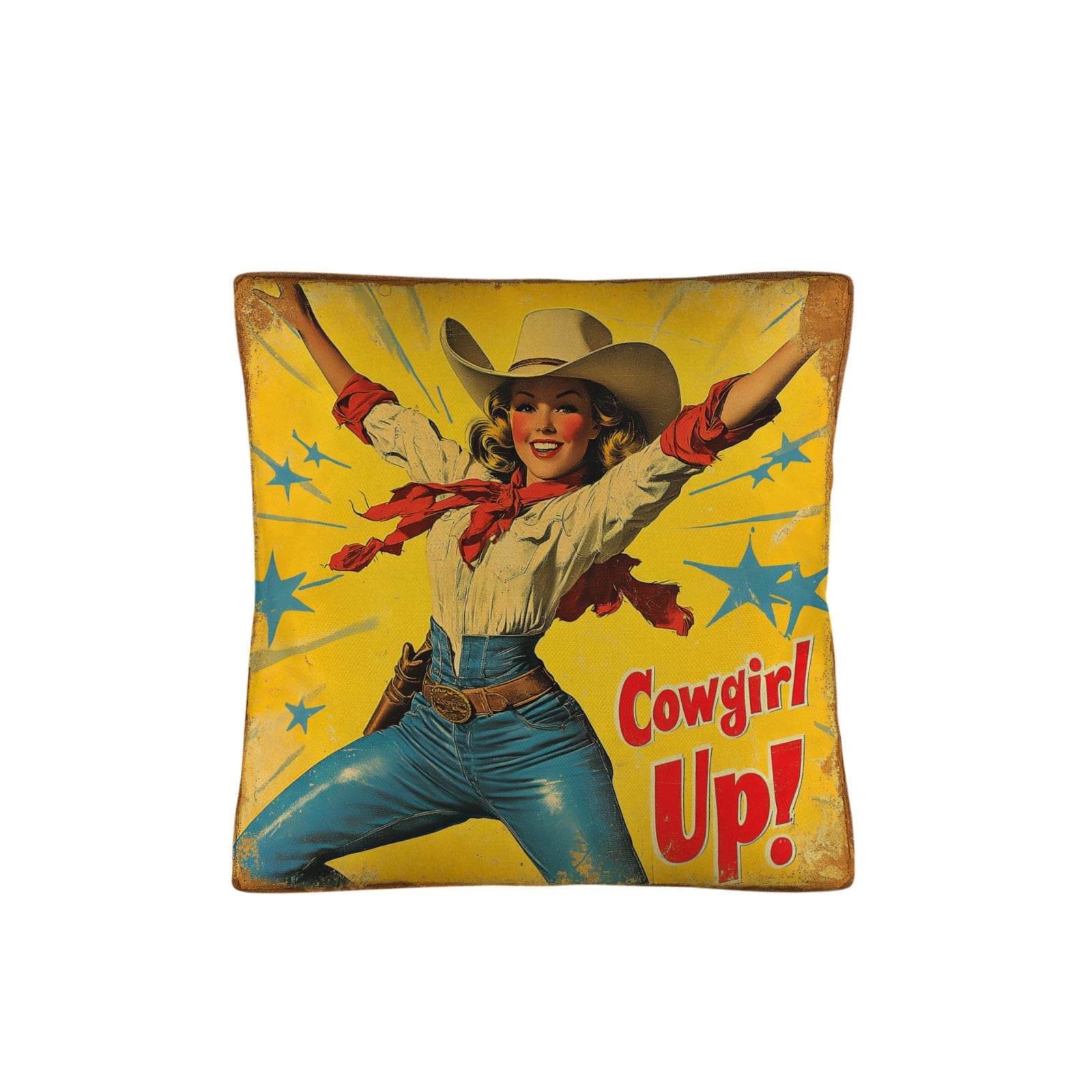 Baha Ranch Vintage Cowgirl Up Throw Pillow Case 18 x 18 Made in America